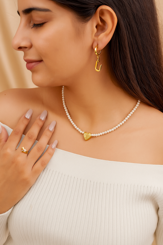 Golden Heart Pearl Necklace