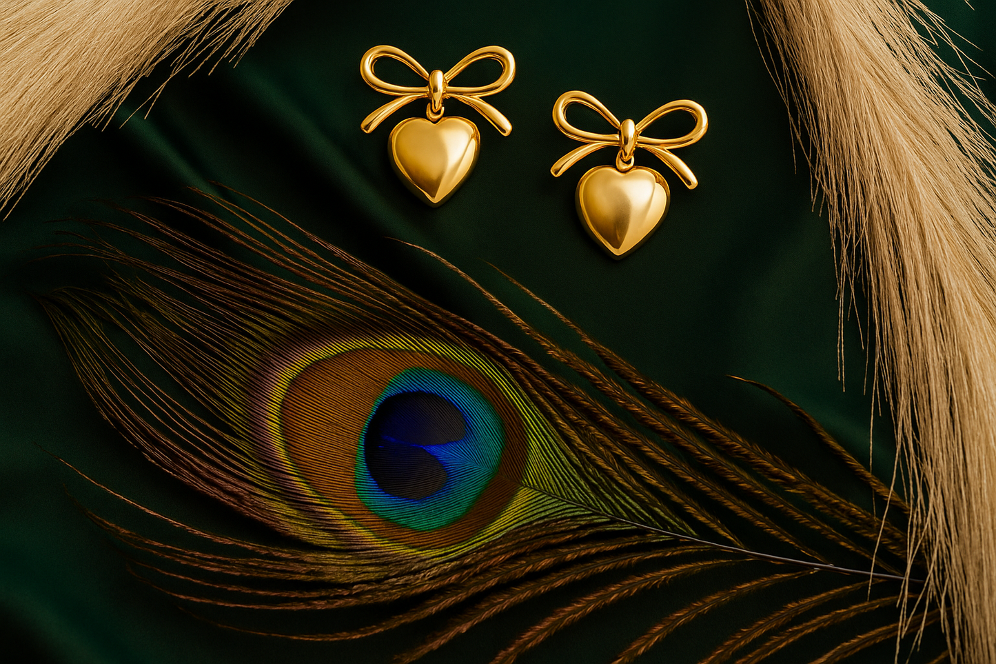 Golden Bow Heart Drop Earrings