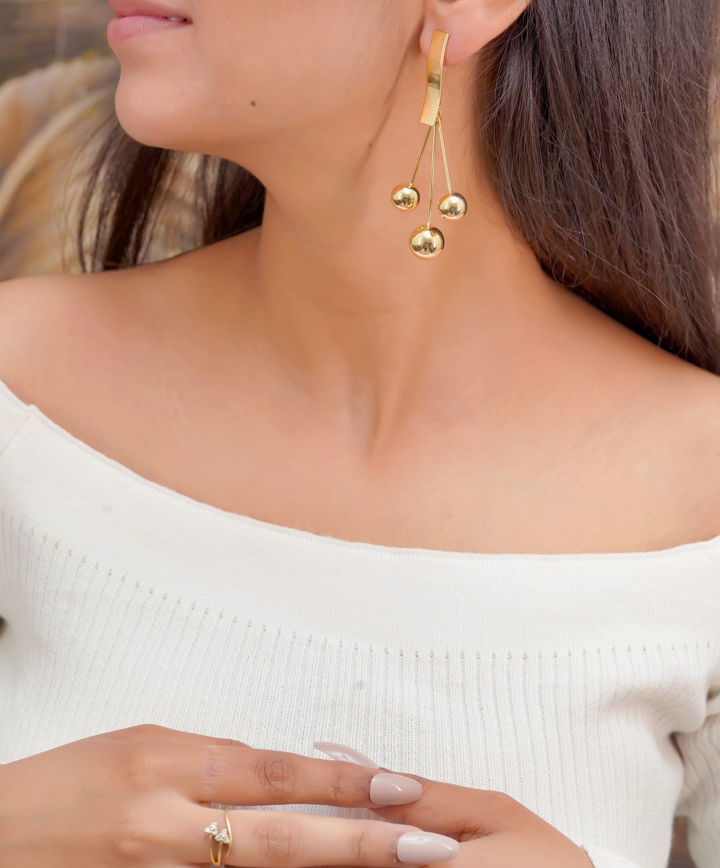 Golden Cascade Ball Drop Earrings