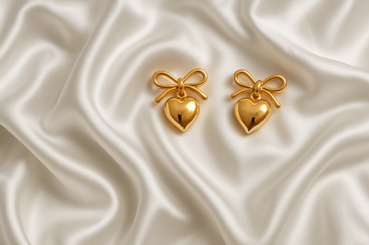 Golden Bow Heart Drop Earrings