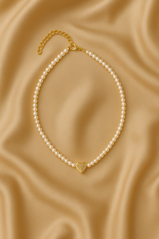 Golden Heart Pearl Necklace
